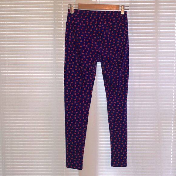 LuLaRoe SML Regular One Size Royal Blue Coral Polka Dot  Leggings - Picture 3 of 8